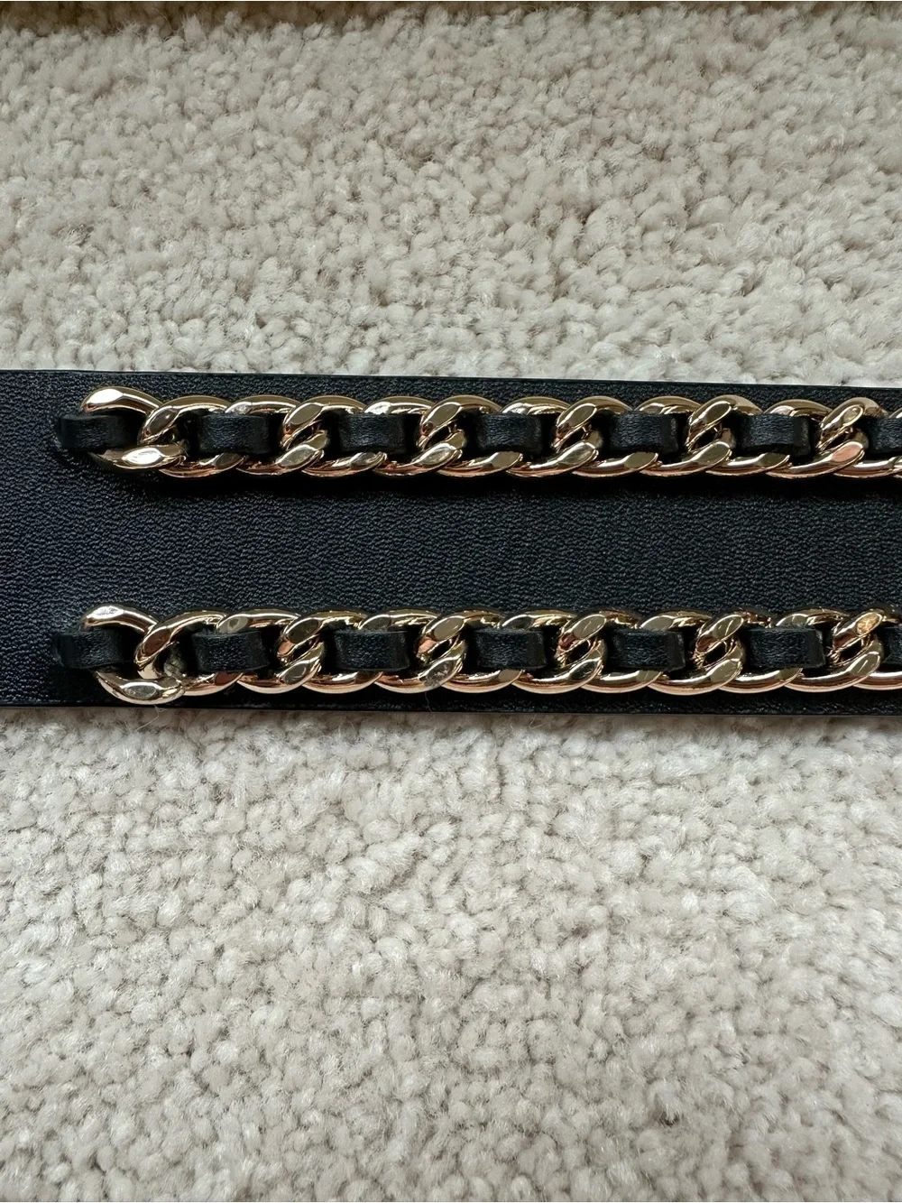 WHBM Black Leather Chain Link Belt